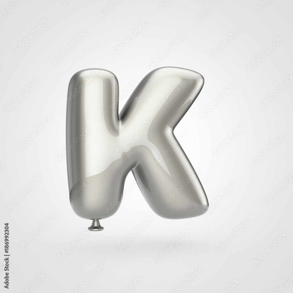 Glossy silver balloon letter K uppercase isolated on white background. Glossy silver balloon letter K uppercase isolated on white background.