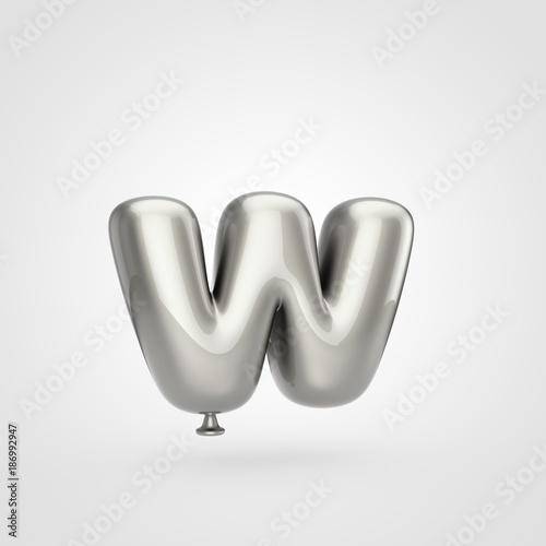 Glossy silver balloon letter W lowercase isolated on white background.