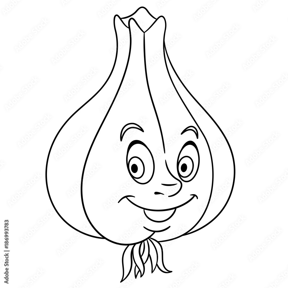 Coloring book. Coloring page. Cartoon Garlic clove character ...