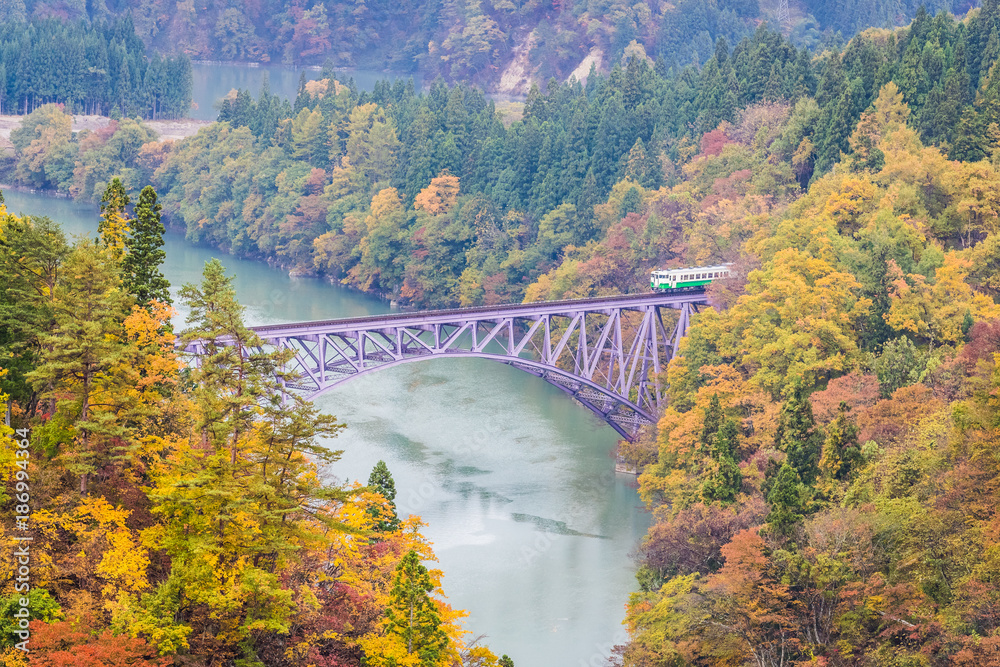 Tadami line at Mishima town , Fukushima in autumn Tadami line at Mishima town , Fukushima in autumn