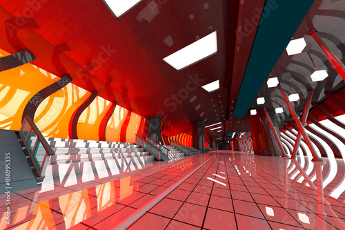 Futuristic hall, D Rendering photo