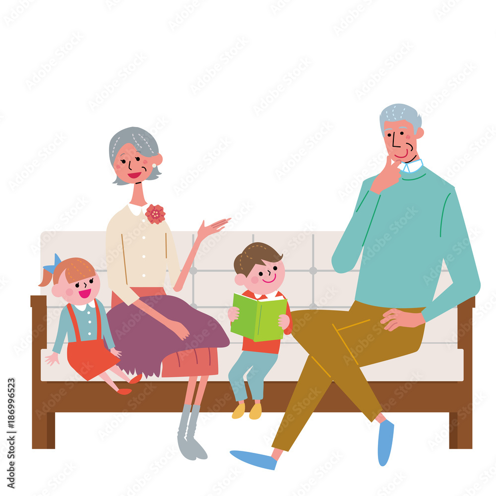 ソファに座る シニア 夫婦 イラスト Stock Vector Adobe Stock