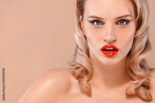 Closeup portrait of woman with clean and fresh skin. Nude makeup. Cosmetology, beauty and spa.