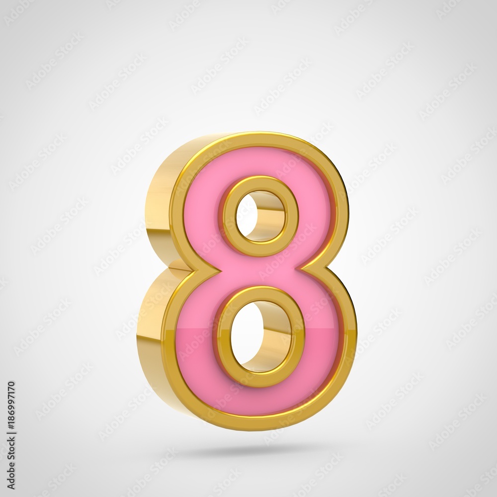 Pink number 8 with golden outline isolated on white background. Pink number 8 with golden outline isolated on white background.