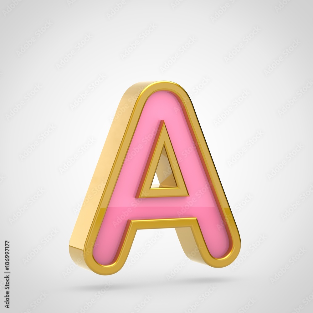 Pink letter A uppercase with golden outline isolated on white background. Pink letter A uppercase with golden outline isolated on white background.