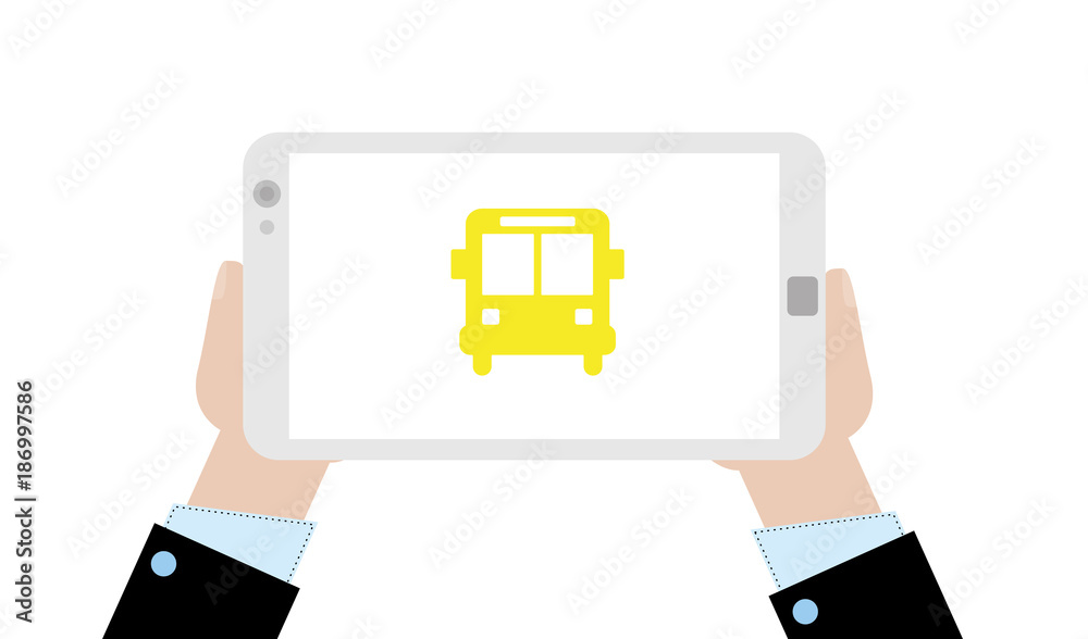 Geschäftsmann mit Tablet - Bus - Verkehrsmittel