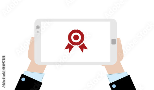 Geschäftsmann mit Tablet - Abzeichen - Sieg