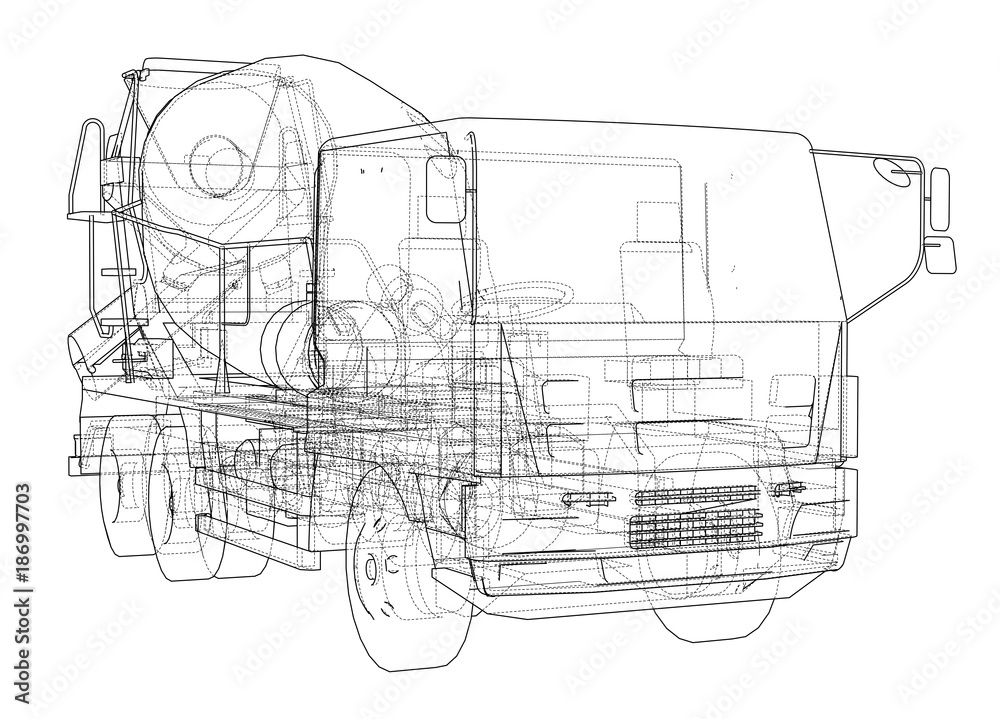 Truck mixer sketch. Vector