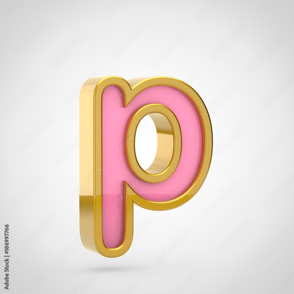 Pink letter P lowercase with golden outline isolated on white background. Pink letter P lowercase with golden outline isolated on white background.