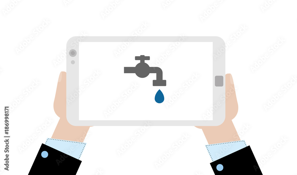 Geschäftsmann mit Tablet - Wasserhahn Geschäftsmann mit Tablet - Wasserhahn