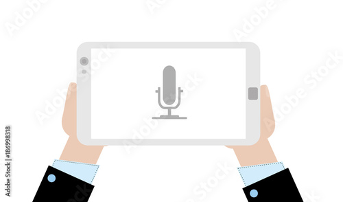 Geschäftsmann mit Tablet - Mikrofon