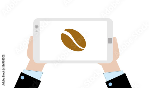 Geschäftsmann mit Tablet - Kaffeebohne