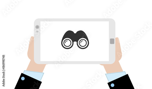 Geschäftsmann mit Tablet - Fernglas
