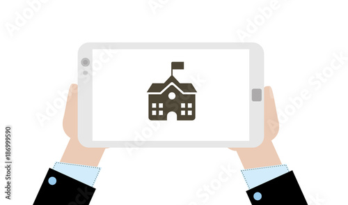 Geschäftsmann mit Tablet - Rathaus - Schule - Universität