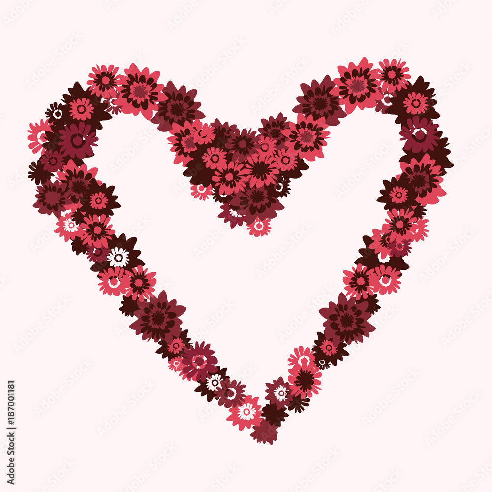 Floral pattern heart shaped as a greeting card - isolated on a white background
