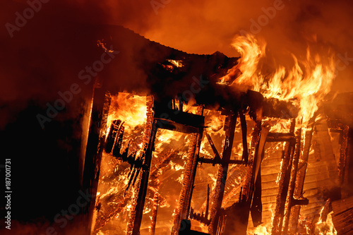 Fire, burning house