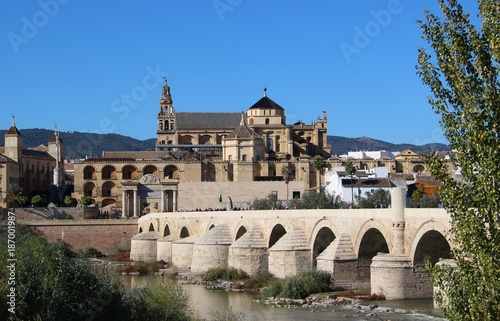Beautiful view of the Mezquita and the Roman bridge / Cordoba, Andalucia, Spain