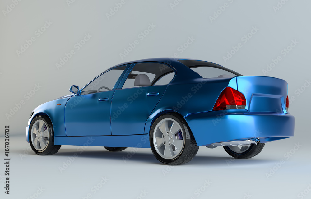 A CG render of a generic luxury blue sedan