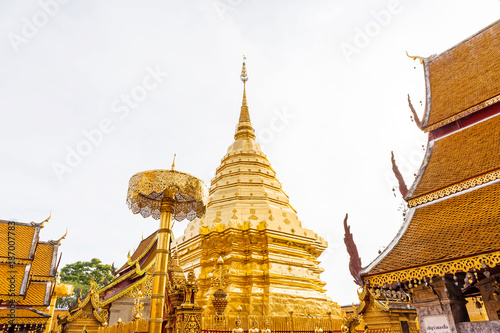 Wat Phra That Doi Suthep is tourist attraction of Chiang Mai, Thailand, golden pagoda.