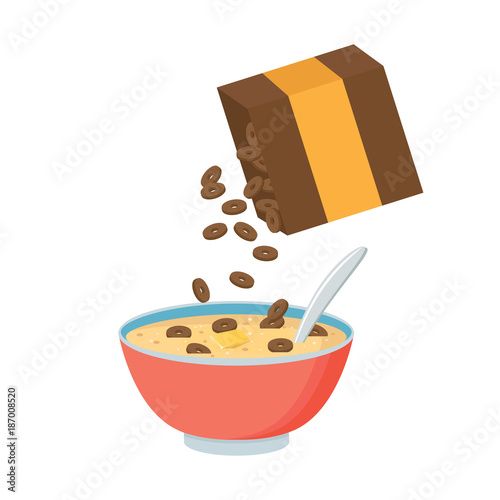 Cereal bowl with milk, smoothie isolated on white background. Concept of healthy and wholesome breakfast. Vector illustration