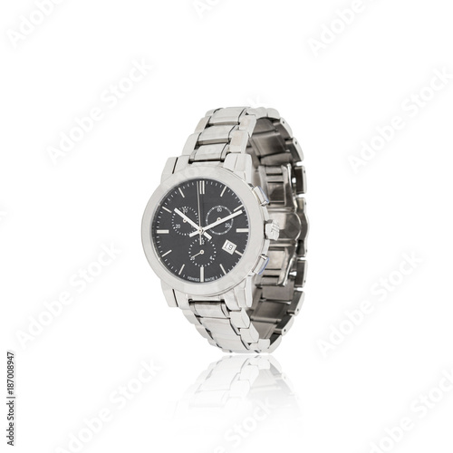Mechanical silver men's watch isolated on white.
