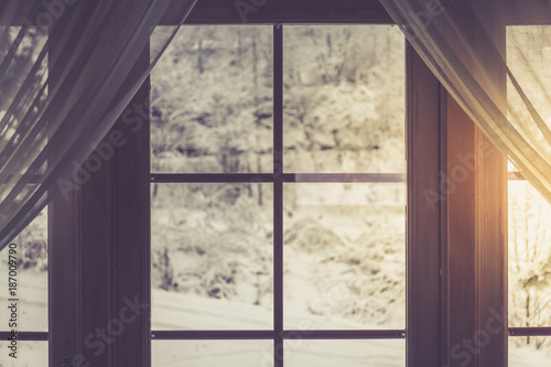Window and snowy nature