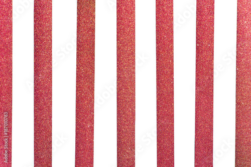 Red striped glitter paper cut on white background - isolated