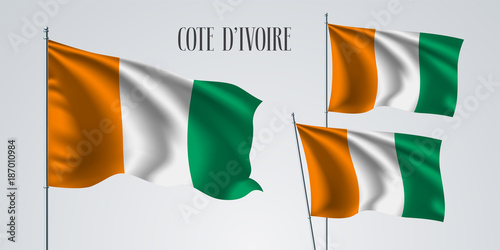 Cote D'ivoire waving flag set of vector illustration