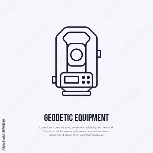 Tacheometer. Geological survey, engineering vector flat line icon. Geodetic equipment. Geology research illustration, sign