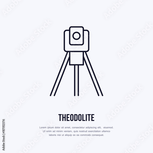 Theodolite on tripod. Geological survey, engineering vector flat line icon. Geodetic equipment. Geology research illustration, sign. photo