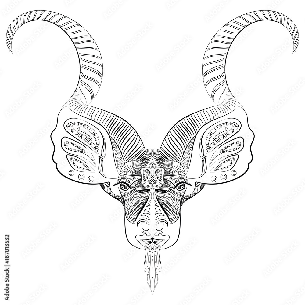 Stylized head of antelope. Vector portrait of a buffalo. Cattle. Bull.  Tattoo. Black and white drawing by hand. Stock Vector | Adobe Stock
