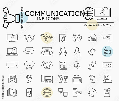 Communication line icons with minimal nodes and editable stroke width and style