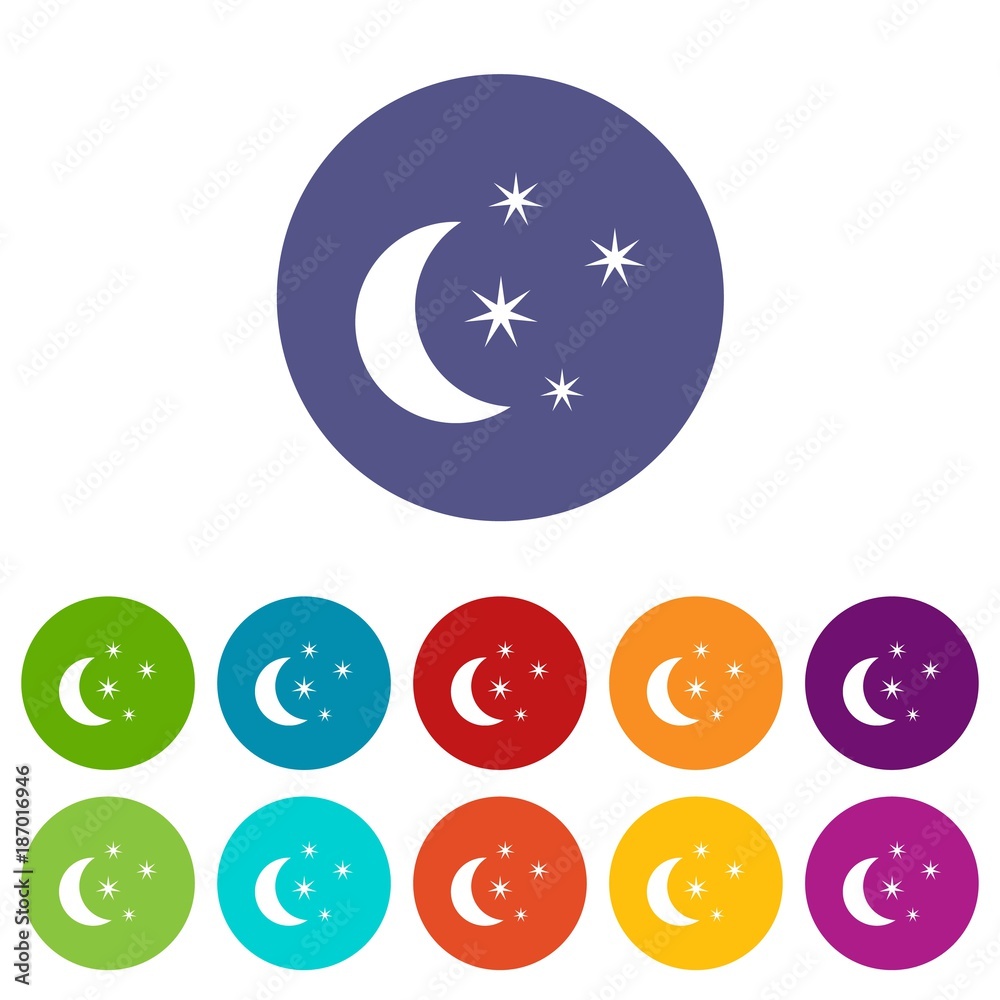 Moon and stars set icons Moon and stars set icons