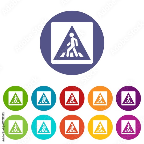 Pedestrian road sign set icons