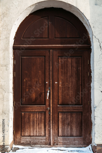 Old wooden closed door