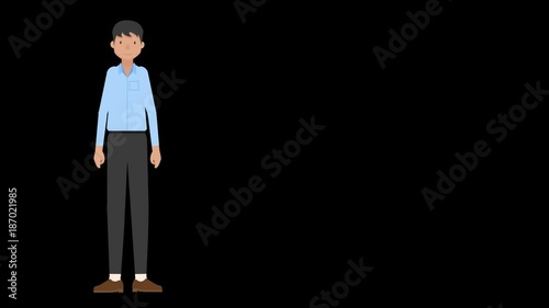 2D cartoons character business man talking and showing hands, looped with Alpha Channel easy to use just drag and drop into your background.