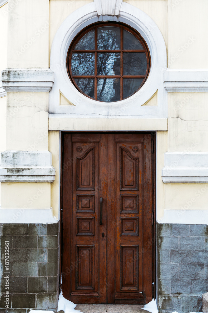 Old wooden closed door