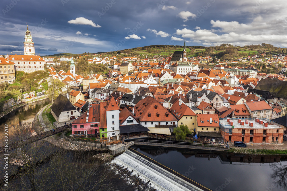 Czech Republic, South Bohemia, Cesky Krumlov, Clouds above town Czech Republic, South Bohemia, Cesky Krumlov, Clouds above town