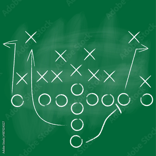 Vector Football Play with green background. Football America. NFL American football formation tacticson. American football field tactics. Touchdown.