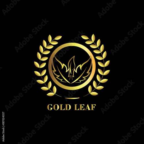 Gold Leaf logo sign.nature golden color design leave with ribbon, logo  design of leaf golden concept Stock Vector | Adobe Stock