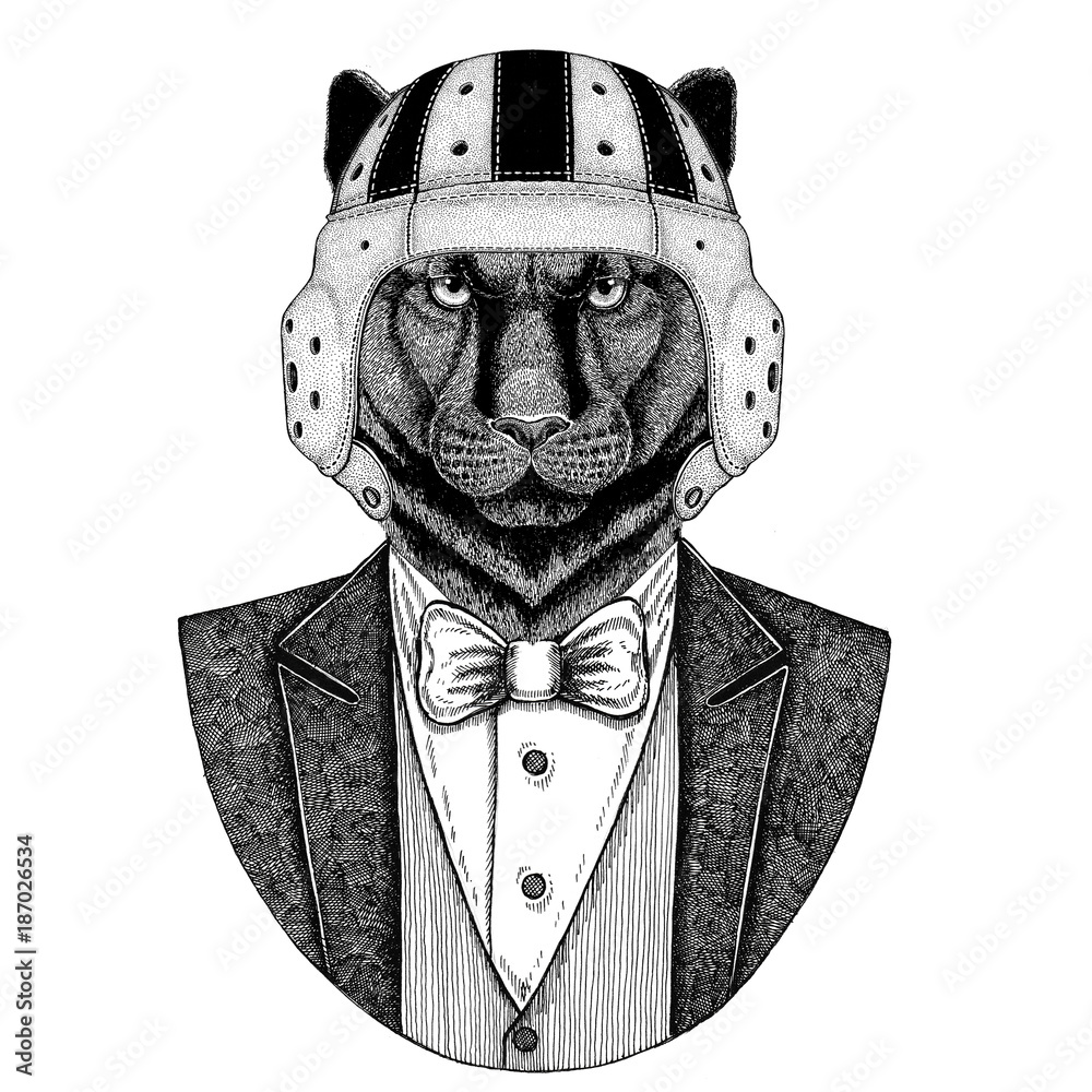 Panther, Puma, Cougar, Wild cat Elegant rugby player. Old school vintage rugby  helmet. American football. Vintage style illustration for tattoo, emblem,  badge, logo, patch, t-shirt Stock Illustration | Adobe Stock