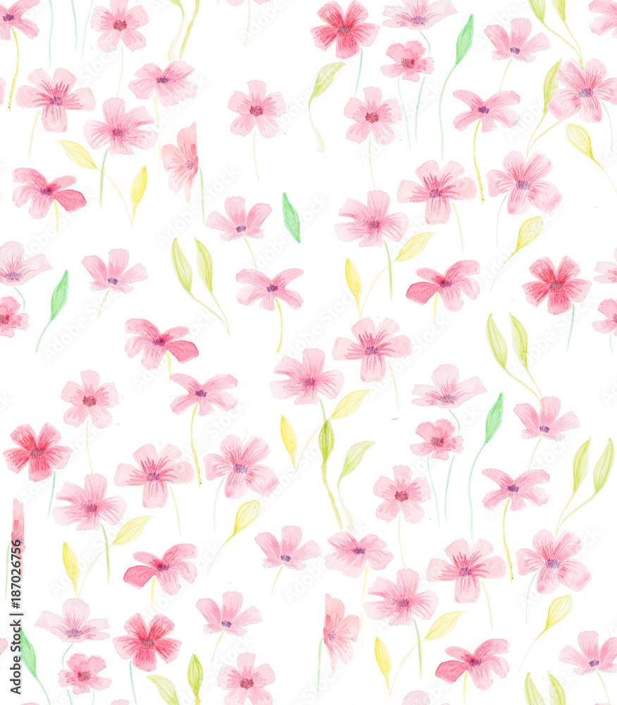 Hand painted with watercolor brush seamless pattern with red and rose geraniums illustration isolated on white background Hand painted with watercolor brush seamless pattern with red and rose geraniums illustration isolated on white background