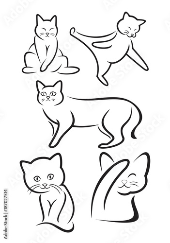 set of simple cat line art