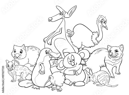 Australian animals cartoon coloring book