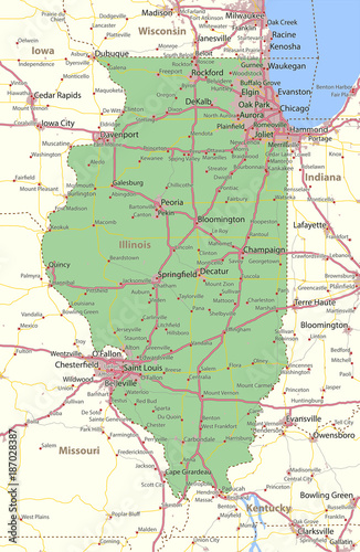 Tablou canvas Illinois-US-States-VectorMap-A