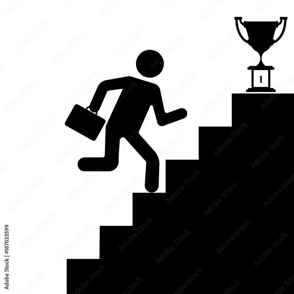 Человеческая фигура поднимается по лестнице к успеху, к чашке. Векторная  иллюстрация. Stock Vector | Adobe Stock