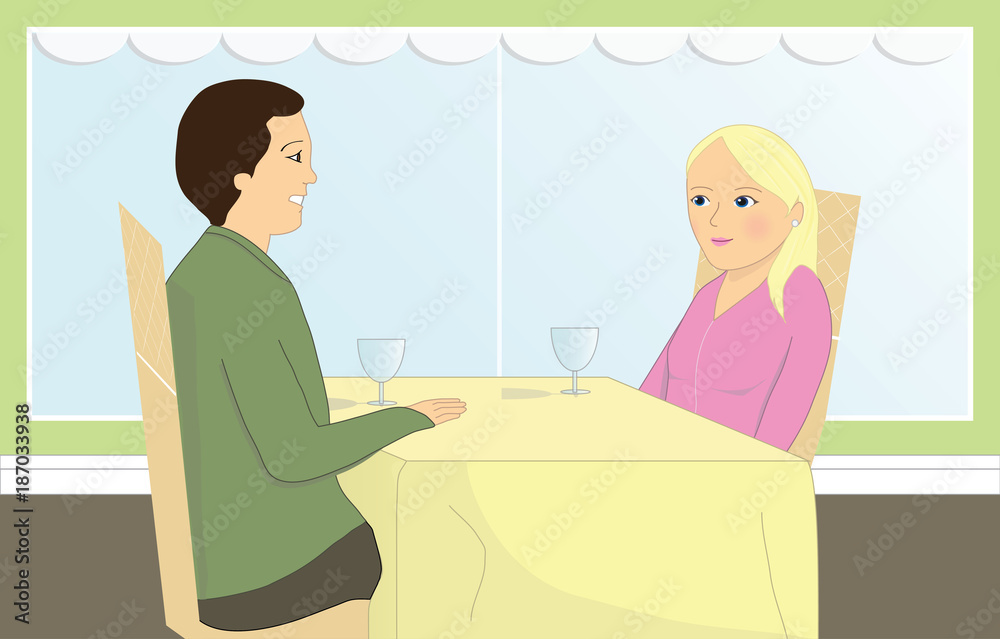 Obraz premium Couple at the restaurant, man and woman sitting at a table
