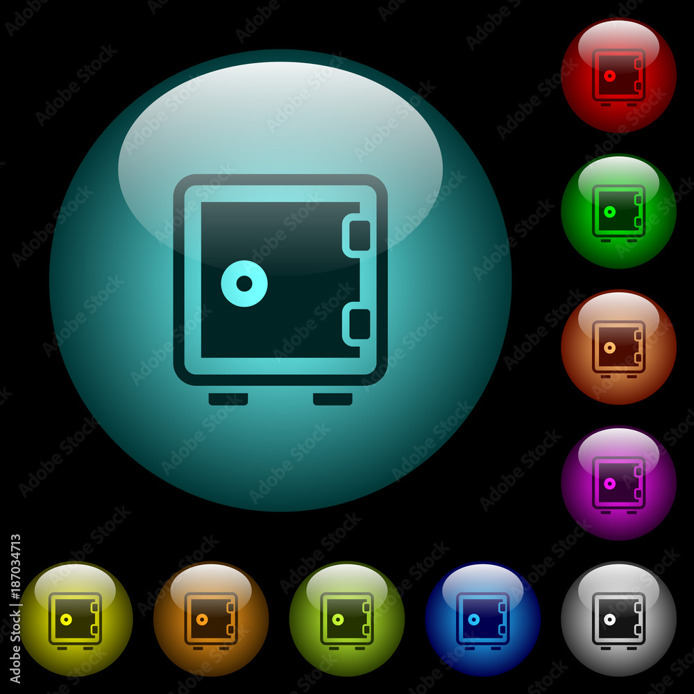 Single strong box icons in color illuminated glass buttons