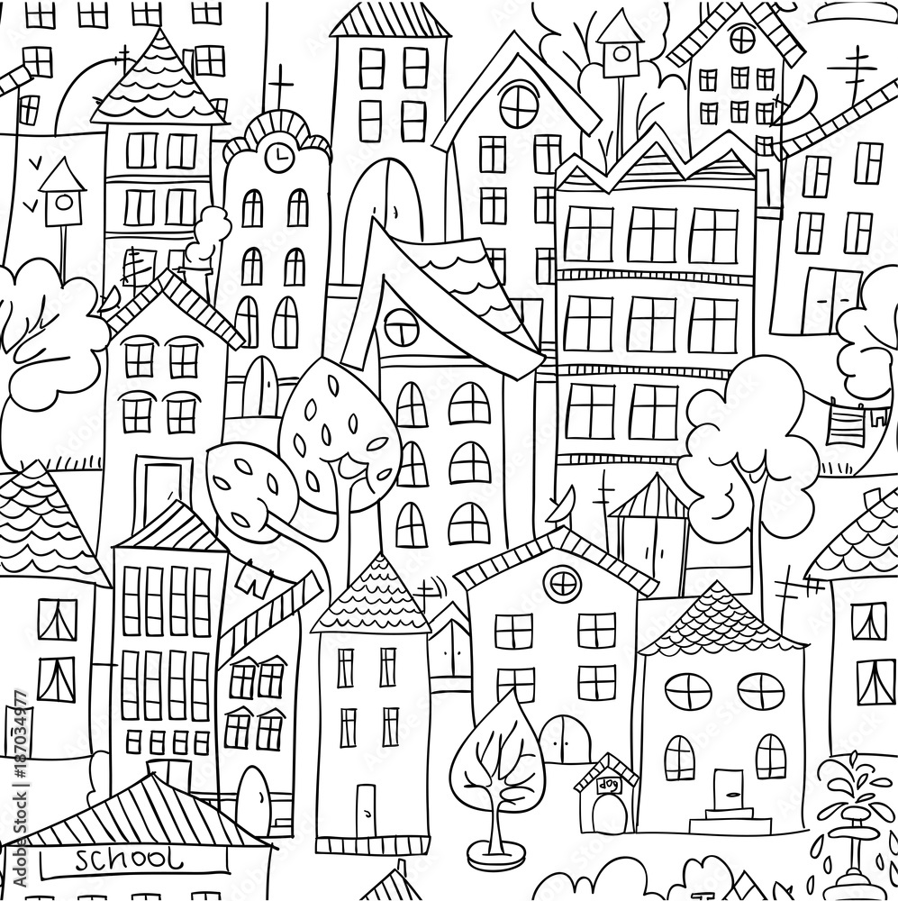 Town seamless pattern. Town seamless pattern.