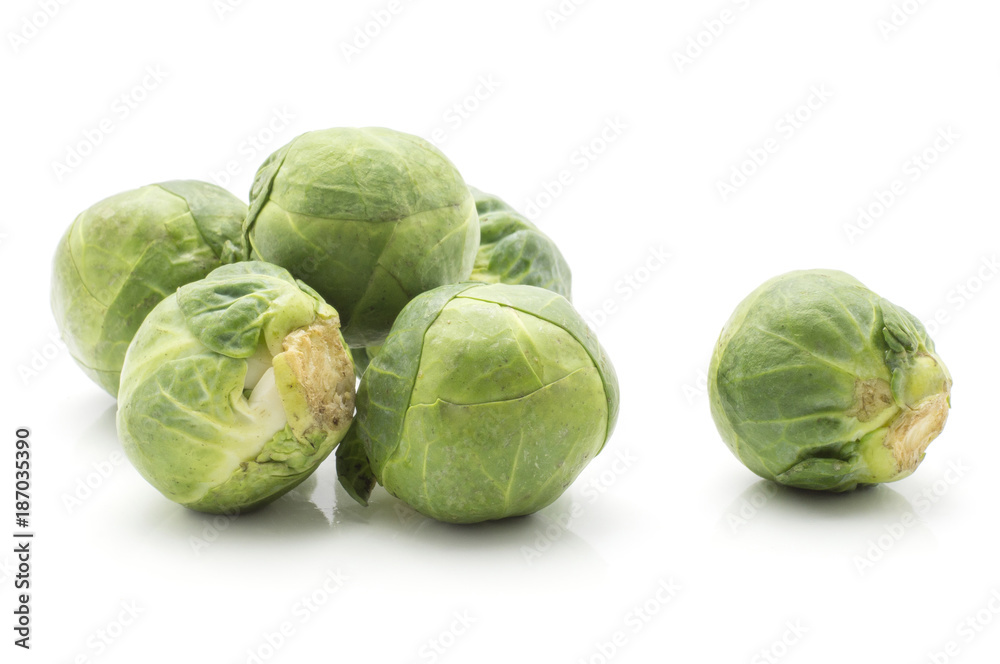 Brussels sprout isolated on white background fresh raw heads. Brussels sprout isolated on white background fresh raw heads.